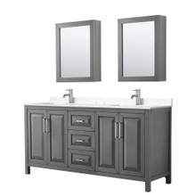 Wyndham  WCV252572DKGC2UNSMED Daria 72 Inch Double Bathroom Vanity in Dark Gray, Light-Vein Carrara Cultured Marble Countertop, Undermount Square Sinks, Medicine Cabinets