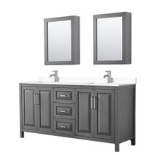 Wyndham  WCV252572DKGWCUNSMED Daria 72 Inch Double Bathroom Vanity in Dark Gray, White Cultured Marble Countertop, Undermount Square Sinks, Medicine Cabinets