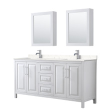 Wyndham  WCV252572DWHC2UNSMED Daria 72 Inch Double Bathroom Vanity in White, Light-Vein Carrara Cultured Marble Countertop, Undermount Square Sinks, Medicine Cabinets
