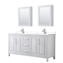 Wyndham  WCV252572DWHWCUNSMED Daria 72 Inch Double Bathroom Vanity in White, White Cultured Marble Countertop, Undermount Square Sinks, Medicine Cabinets