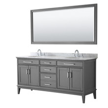 Wyndham  WCV303072DKGCMUNOM70 Margate 72 Inch Double Bathroom Vanity in Dark Gray, White Carrara Marble Countertop, Undermount Oval Sinks, and 70 Inch Mirror