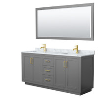 Wyndham  WCF292972DGGCMUNSM70 Miranda 72 Inch Double Bathroom Vanity in Dark Gray, White Carrara Marble Countertop, Undermount Square Sinks, Brushed Gold Trim, 70 Inch Mirror