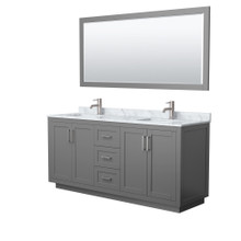 Wyndham  WCF292972DKGCMUNSM70 Miranda 72 Inch Double Bathroom Vanity in Dark Gray, White Carrara Marble Countertop, Undermount Square Sinks, Brushed Nickel Trim, 70 Inch Mirror