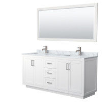 Wyndham  WCF292972DWHCMUNSM70 Miranda 72 Inch Double Bathroom Vanity in White, White Carrara Marble Countertop, Undermount Square Sinks, Brushed Nickel Trim, 70 Inch Mirror