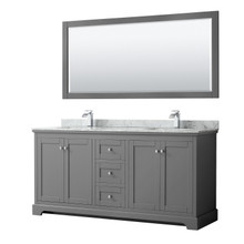 Wyndham  WCV232372DKGCMUNSM70 Avery 72 Inch Double Bathroom Vanity in Dark Gray, White Carrara Marble Countertop, Undermount Square Sinks, and 70 Inch Mirror