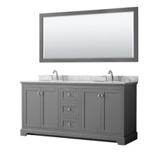 Wyndham  WCV232372DKGCMUNOM70 Avery 72 Inch Double Bathroom Vanity in Dark Gray, White Carrara Marble Countertop, Undermount Oval Sinks, and 70 Inch Mirror