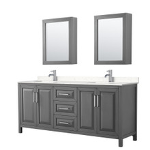 Wyndham  WCV252580DKGC2UNSMED Daria 80 Inch Double Bathroom Vanity in Dark Gray, Light-Vein Carrara Cultured Marble Countertop, Undermount Square Sinks, Medicine Cabinets