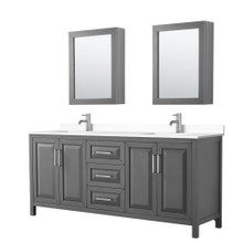 Wyndham  WCV252580DKGWCUNSMED Daria 80 Inch Double Bathroom Vanity in Dark Gray, White Cultured Marble Countertop, Undermount Square Sinks, Medicine Cabinets
