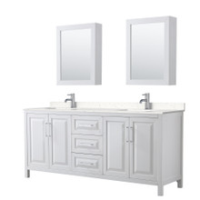 Wyndham  WCV252580DWHC2UNSMED Daria 80 Inch Double Bathroom Vanity in White, Light-Vein Carrara Cultured Marble Countertop, Undermount Square Sinks, Medicine Cabinets
