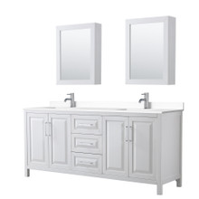 Wyndham  WCV252580DWHWCUNSMED Daria 80 Inch Double Bathroom Vanity in White, White Cultured Marble Countertop, Undermount Square Sinks, Medicine Cabinets