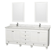 Wyndham  WCV800080DWHCMUNSM24 Acclaim 80 Inch Double Bathroom Vanity in White, White Carrara Marble Countertop, Undermount Square Sinks, and 24 Inch Mirrors