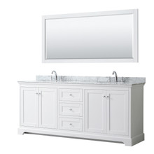 Wyndham  WCV232380DWHCMUNOM70 Avery 80 Inch Double Bathroom Vanity in White, White Carrara Marble Countertop, Undermount Oval Sinks, and 70 Inch Mirror