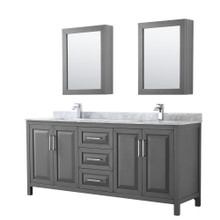 Wyndham  WCV252580DKGCMUNSMED Daria 80 Inch Double Bathroom Vanity in Dark Gray, White Carrara Marble Countertop, Undermount Square Sinks, and Medicine Cabinets