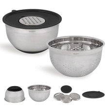 Ruvati 5 Quart Mixing Bowl and Colander Set with Grater Attachments (6 piece set) - RVA1255