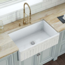Ruvati 33 x 20 inch Fireclay Reversible Farmhouse Apron-Front Kitchen Sink Specialty Finish - Distressed White - RVL2300SW