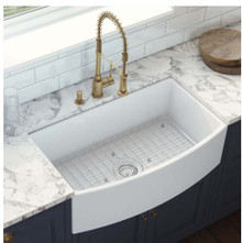 Ruvati 33 inch Fireclay White Farmhouse Kitchen Sink Curved Apron-Front Single Bowl - RVL2398WH