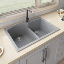 Ruvati 33 x 22 inch epiGranite Drop-in Topmount Granite Composite Double Bowl Kitchen Sink - Silver Gray - RVG1345GR