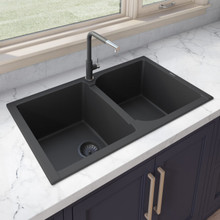 Ruvati 34 x 20 inch epiGranite Dual-Mount Granite Composite Double Bowl Kitchen Sink - Midnight Black - RVG1319BK