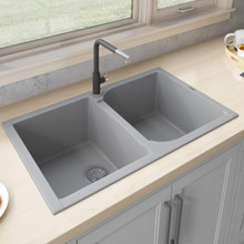 Ruvati 34 x 20 inch epiGranite Dual-Mount Granite Composite Double Bowl Kitchen Sink - Silver Gray - RVG1319GR
