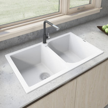Ruvati 34 x 20 inch epiGranite Dual-Mount Granite Composite Double Bowl Kitchen Sink - Arctic White - RVG1319WH