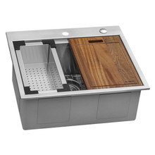 Ruvati 25 x 22 inch Workstation Drop-in Tight Radius Topmount 16 Gauge Stainless Steel Ledge Kitchen Sink Single Bowl - RVH8023