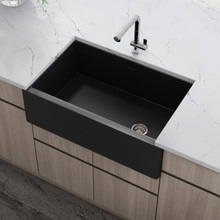 Ruvati 30-inch Matte Black Fireclay Modern Farmhouse Offset Drain Kitchen Sink Single Bowl - RVL4018MBK