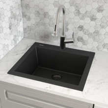 Ruvati 22 x 20 inch epiGranite Drop-in Topmount Granite Composite Single Bowl Kitchen Sink - Midnight Black - RVG1022BK