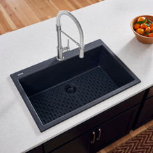Ruvati 30 x 20 inch epiGranite Drop-in Topmount Granite Composite Single Bowl Kitchen Sink - Midnight Black - RVG1030BK