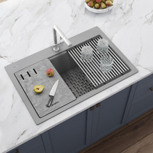 Ruvati 33-inch Granite Composite Workstation Drop-in Topmount Kitchen Sink Silver Gray - RVG1302GR