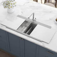 Ruvati 34 inch epiGranite Topmount Workstation Ledge Granite Composite Kitchen Sink - Silver Gray - RVG1350GR