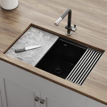 Ruvati 30-inch Granite Composite Workstation Matte Black Dual Mount Kitchen Sink - RVG2310BK