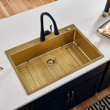 Ruvati 33 x 22 inch Satin Brass Matte Gold Stainless Steel Drop-in Topmount Kitchen Sink Single Bowl - RVH5005GG