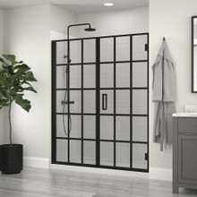 Foremost MRHG6074-GR-MB Marina Hinge Shower Door & Inline Panel/Grid Glass 60" W x 74" H - Matte Black
