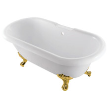Kingston Brass  Aqua Eden VTDS672924JNH7 67-Inch Acrylic Clawfoot Tub, No Faucet Drillings, White/Brushed Brass