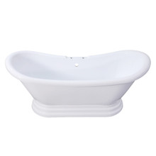 Kingston Brass  Aqua Eden VT7DS692828PBA 69-Inch Acrylic Double Slipper Pedestal Tub with 7-Inch Faucet Drillings, Glossy White