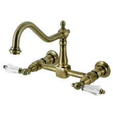 Kingston Brass  KS1243WLL Wilshire Wall Mount Bridge Kitchen Faucet, Antique Brass