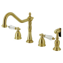 Kingston Brass  KB1797WLLBS Wilshire Widespread Kitchen Faucet with Brass Sprayer, Brushed Brass