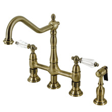 Kingston Brass  KS1273WLLBS Wilshire Bridge Kitchen Faucet with Brass Sprayer, Antique Brass