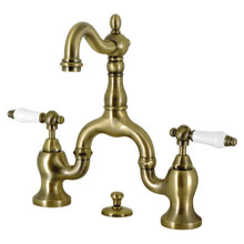 Kingston Brass  KS7973PL English Country Bridge Bathroom Faucet with Brass Pop-Up, Antique Brass