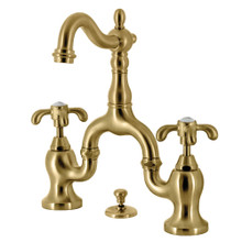 Kingston Brass  KS7977TX French Country Bridge Bathroom Faucet with Brass Pop-Up, Brushed Brass
