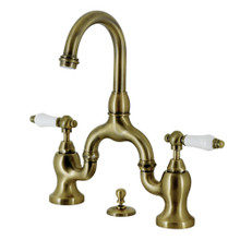 Kingston Brass  KS7993PL English Country Bridge Bathroom Faucet with Brass Pop-Up, Antique Brass