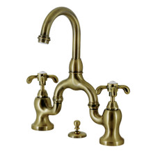 Kingston Brass  KS7993TX French Country Bridge Bathroom Faucet with Brass Pop-Up, Antique Brass