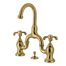 Kingston Brass  KS7997TX French Country Bridge Bathroom Faucet with Brass Pop-Up, Brushed Brass