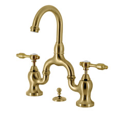 Kingston Brass  KS7997TAL Tudor Bridge Bathroom Faucet with Brass Pop-Up, Brushed Brass