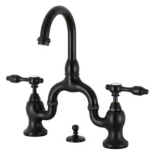 Kingston Brass  KS7990TAL Tudor Bridge Bathroom Faucet with Brass Pop-Up, Matte Black