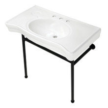 Kingston Brass  Fauceture VPB28140W80 Bristol 36" Ceramic Console Sink with Stainless Steel Legs, White/Matte Black