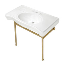 Kingston Brass  Fauceture VPB28140W87 Bristol 36" Ceramic Console Sink with Stainless Steel Legs, White/Brushed Brass
