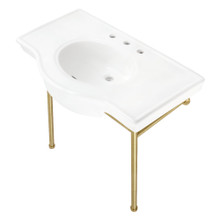 Kingston Brass  Fauceture VPB28140W8BB Manchester 37" Ceramic Console Sink with Stainless Steel Legs, White/Brushed Brass