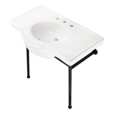 Kingston Brass  Fauceture VPB28140W8MB Manchester 37" Ceramic Console Sink with Stainless Steel Legs, White/Matte Black