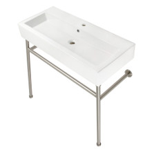 Kingston Brass  Fauceture VPB39178ST New Haven 39" Porcelain Console Sink with Stainless Steel Legs (Single-Hole), White/Brushed Nickel
